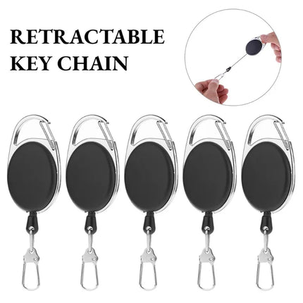 Retractable Badge Holder with Keychain - ID Card Holder with Backpack Clip, Lanyard & Hiking Buckle Key Ring Tool