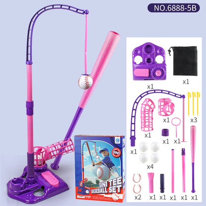3-in-1 Kids Baseball Training Set - Batting Tee, Stand & Pitching Machine with 4 Softballs & Bat (Ages 3-8)