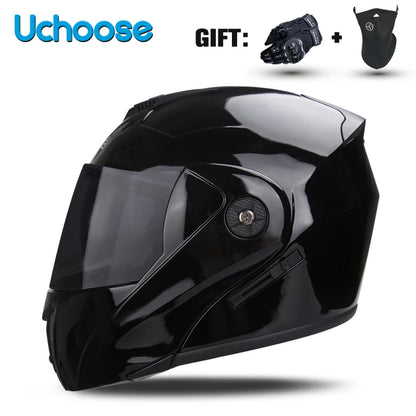 DOT Certified Modular Flip-Up Motorcycle Helmet - Dual Visor Cross-Country Safety Helmet - Unisex