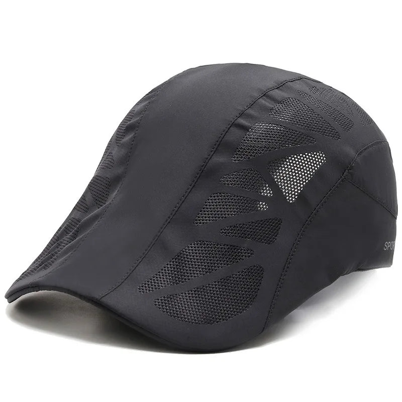 Men's Quick-Dry Mesh Golf Cap - Breathable Flat Visor Sun Hat for Outdoor Sports