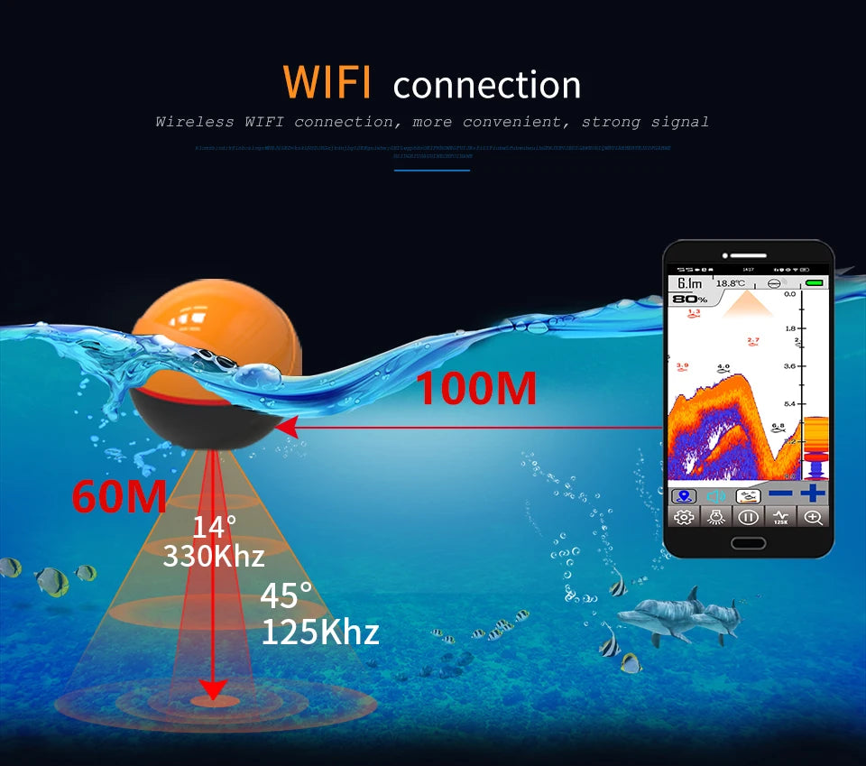 WiFi Fish Finder 100M - Wireless Sonar Echo Finder for Lake & Sea Fishing (iOS & Android)