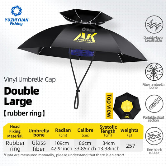 Hands-Free Umbrella Hat - UPF 50+ UV Protection, 7-Rib Waterproof Folding Headwear for Fishing & Gardening