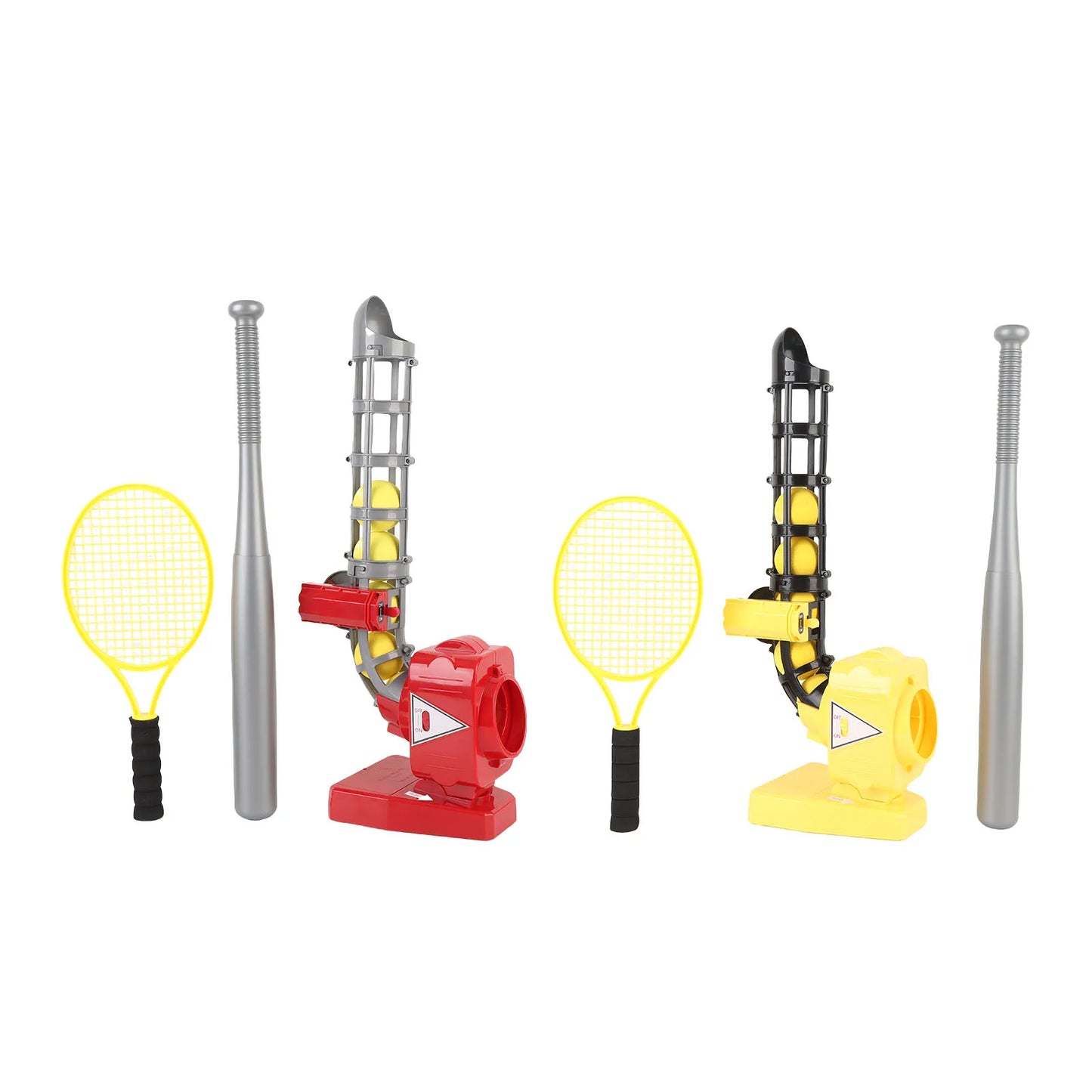 2-in-1 Baseball & Tennis Automatic Pitching Machine - Complete Training Set with Bat, Racket & 6 Balls
