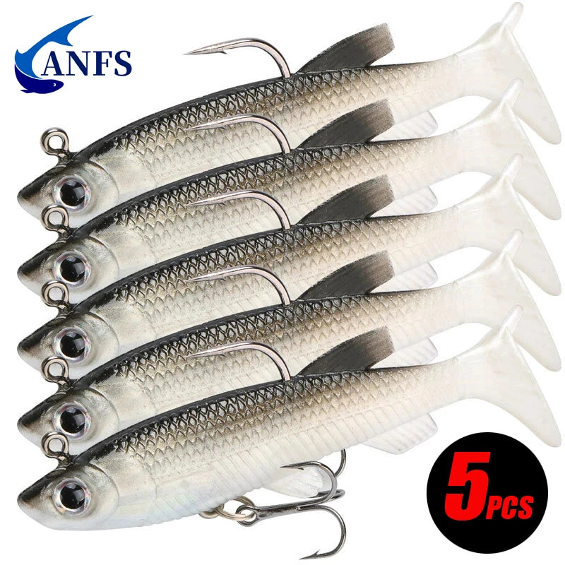 Soft Fishing Lure Kit 5pcs 8cm/2.8in Artificial Bait with Hooks