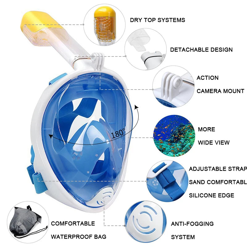 Full Face Snorkeling Mask - Anti-Fog Underwater Diving Goggles for Kids & Adults Swimming Equipment