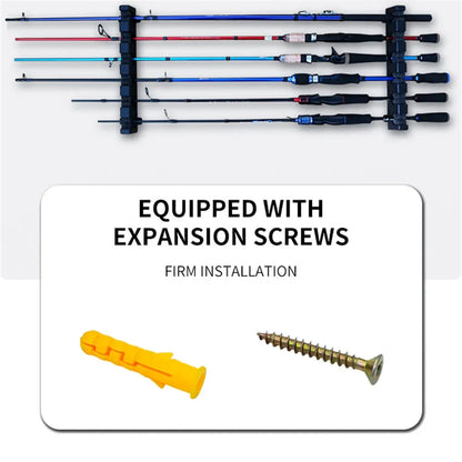 6-Hole Wall-Mounted Fishing Rod Holder - Vertical & Horizontal Display Rack