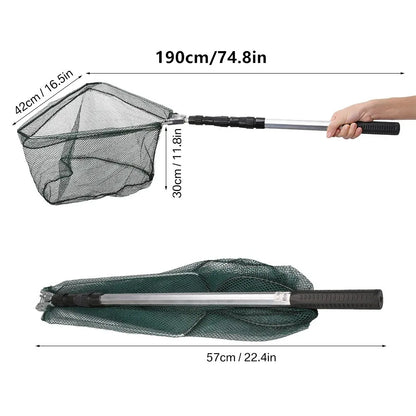 Professional Telescoping Fishing Landing Net - Aluminum Alloy Construction - Extends 55cm to 190cm with Folding Mesh Design
