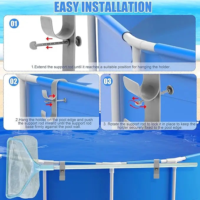 Adjustable Pool Pole Hooks - 2/3-Hook Swimming Pool Equipment Hanger for Telescopic Skimmer Poles and Pool Accessories