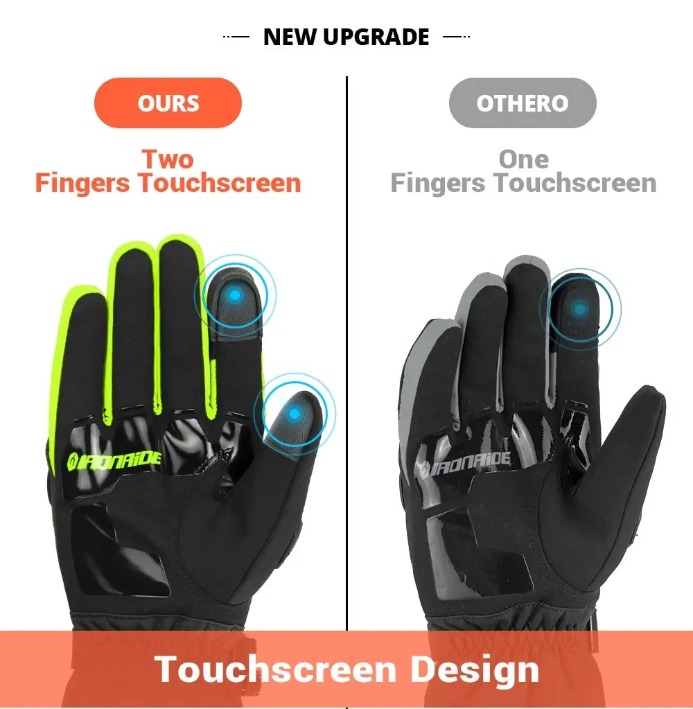 Waterproof Winter Motorcycle Gloves - Full Finger Protection with Touch Screen - Model WN-01