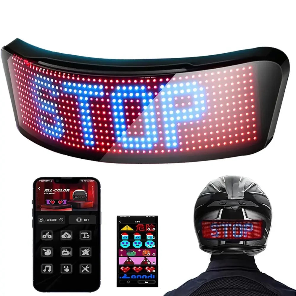 Smart RGB LED Motorcycle Helmet Display - APP Programmable Night Riding Warning Light with DIY Taillight Screen