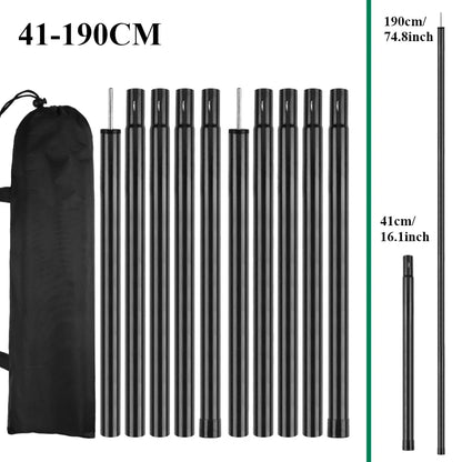 Adjustable Telescopic Tent Poles - Set of 2 Universal Aluminum Camping Awning Poles for Tarp, Sun Sail & Shelter Accessories