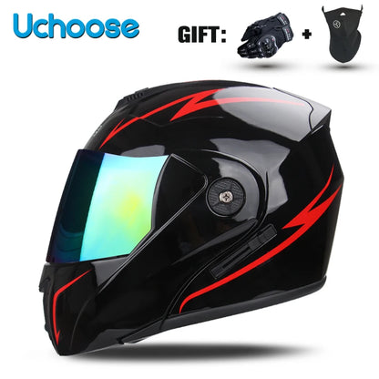 DOT Certified Modular Flip-Up Motorcycle Helmet - Dual Visor Cross-Country Safety Helmet - Unisex