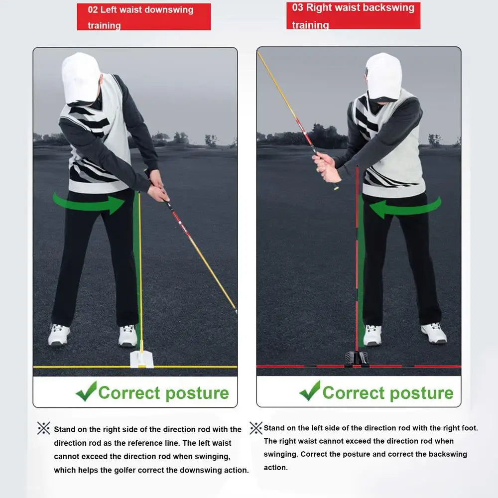 Golf Swing Alignment Trainer - Practice Plate with Rod Holder for Swing Angle Adjustment & Posture Correction