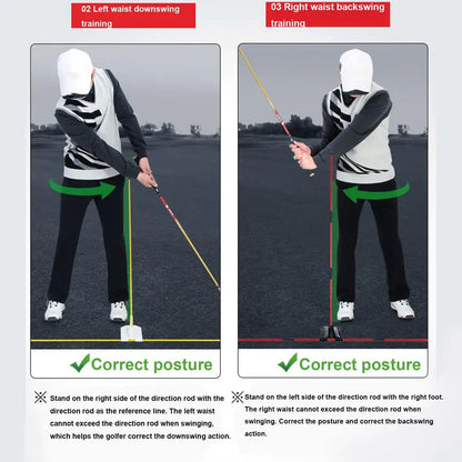 Golf Swing Alignment Trainer - Practice Plate with Rod Holder for Swing Angle Adjustment & Posture Correction