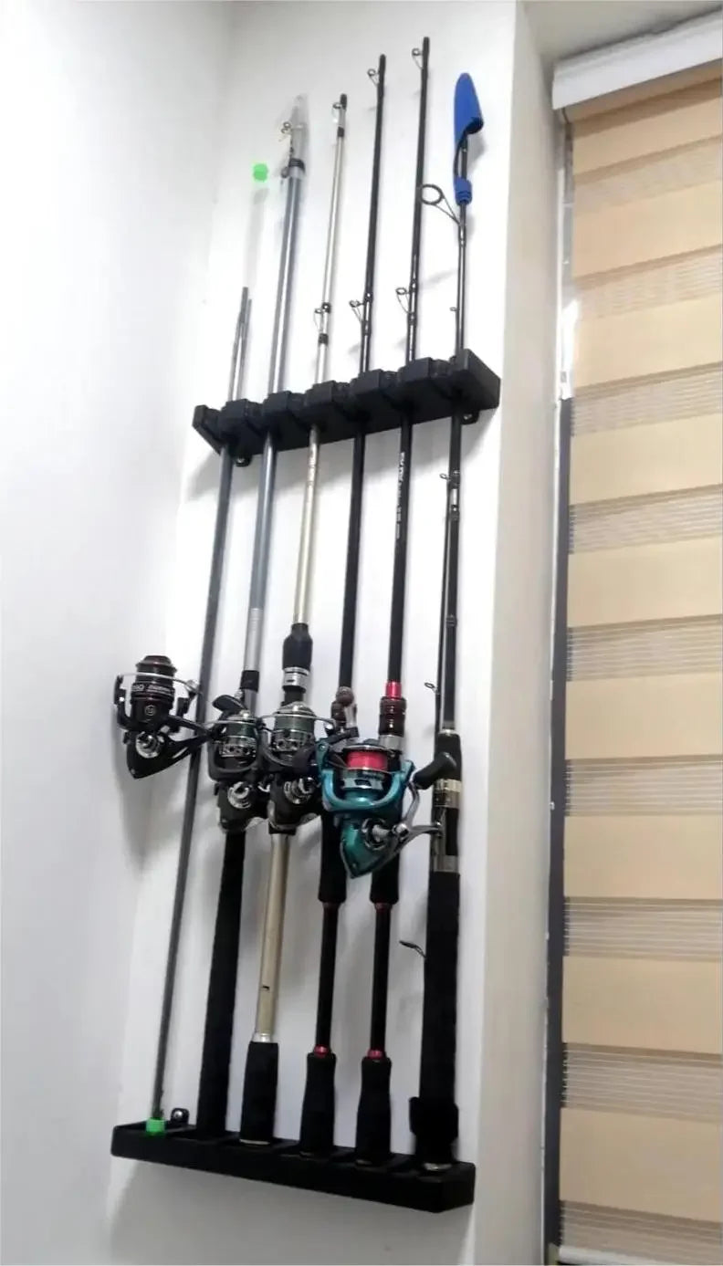 6-Hole Wall-Mounted Fishing Rod Holder - Vertical & Horizontal Display Rack