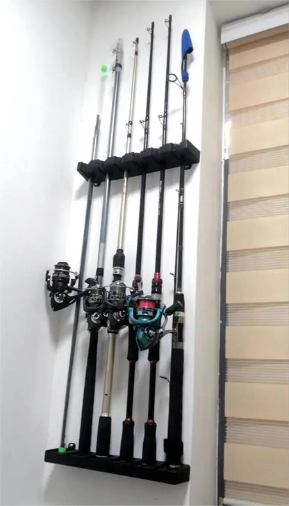 6-Hole Wall-Mounted Fishing Rod Holder - Vertical & Horizontal Display Rack
