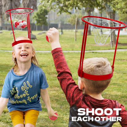 Head Hoop Basketball Headband Game - 2 Pack Set with 20 Balls - Adjustable Carnival Party Game for Kids & Adults