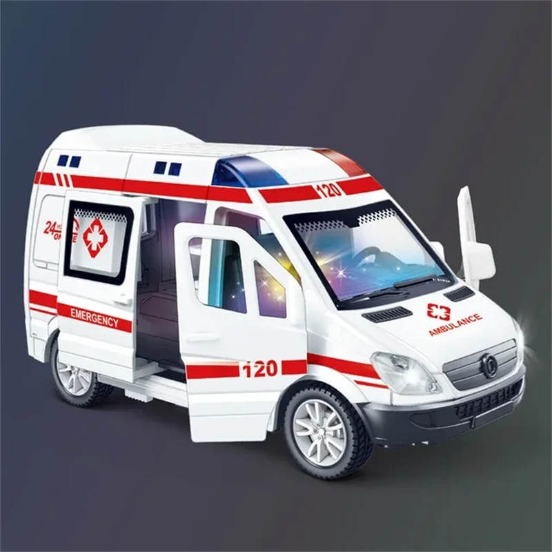 1:32 Scale Diecast Emergency Vehicle Model - Mini Car with Sound & Light (Ambulance, Fire Truck, Police Car)