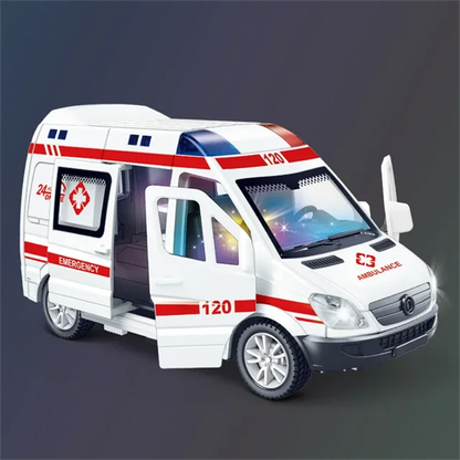 1:32 Scale Diecast Emergency Vehicle Model - Mini Car with Sound & Light (Ambulance, Fire Truck, Police Car)