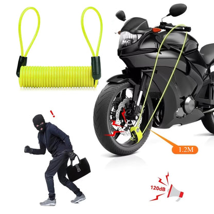 Motorcycle Disc Lock Reminder Cable - 1.2M Yellow Anti-Theft Security Alarm Spring Rope