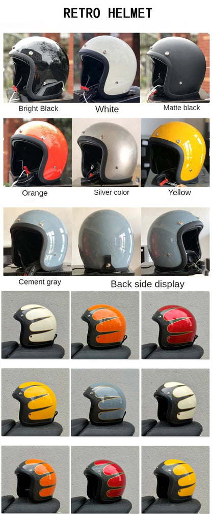 Vintage 500TX Open Face Motorcycle Helmet - Retro 3/4 Jet Style Scooter Helmet (Japanese/Korean Design)