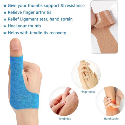 Precut Thumb Support Tape 10pcs Self Adhesive Kinesiology Patches Finger Bandages Elastic Strap for Sports Injury Protection