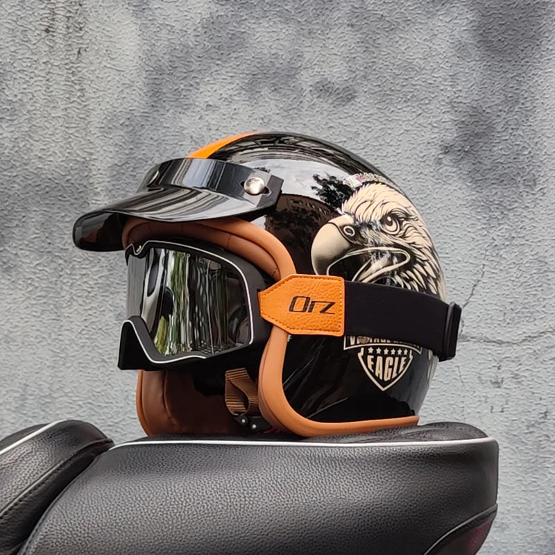 Retro 3/4 Open-Face Motorcycle Helmet - Semi-Open Cross-Country Winter Riding Helmet