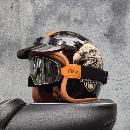 Retro 3/4 Open-Face Motorcycle Helmet - Semi-Open Cross-Country Winter Riding Helmet