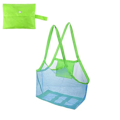 Large Multicolor Mesh Beach Tote - Breathable Sand-Away Bag with Hanging Loop & Foldable Toy Storage (1pc)