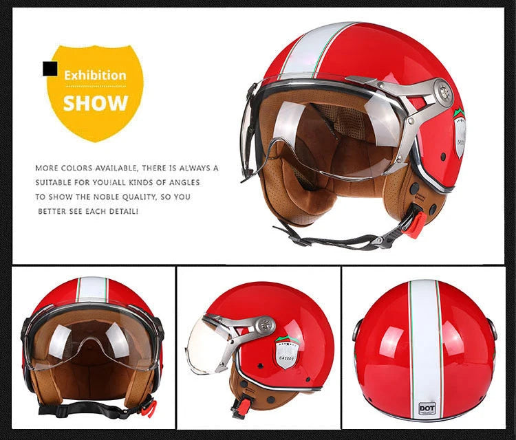 Retro 3/4 Open Face Motorcycle Helmet - Jet Style with Visor for Motorbike & Scooter Riding