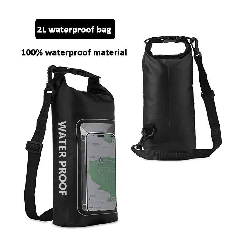 PVC Waterproof Dry Bag 2L - Touch Screen Phone Pouch for Swimming Rafting Surfing Boating - Shoulder Bag