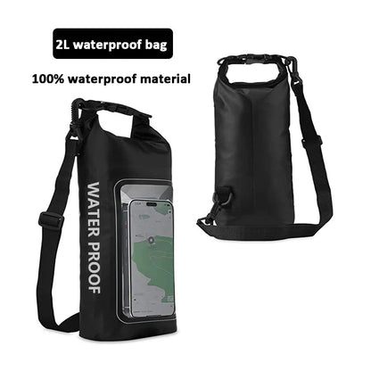 PVC Waterproof Dry Bag 2L - Touch Screen Phone Pouch for Swimming Rafting Surfing Boating - Shoulder Bag