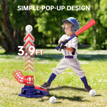 3-in-1 Kids Baseball Training Set - Batting Tee, Stand & Pitching Machine with 4 Softballs & Bat (Ages 3-8)