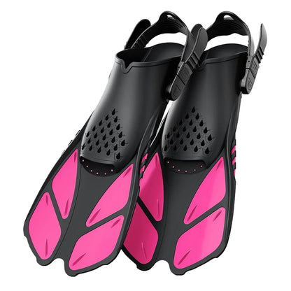 Adjustable Open Heel Swimming Fins - Short Silicone Diving Flippers with Quick-Release Buckles for Adult Men & Women Travel Size