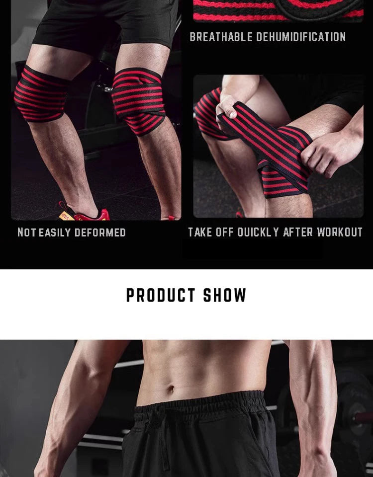 Premium Knee Compression Wraps - Elastic Fitness Straps for Weight Lifting, Squats & Gym Training Support