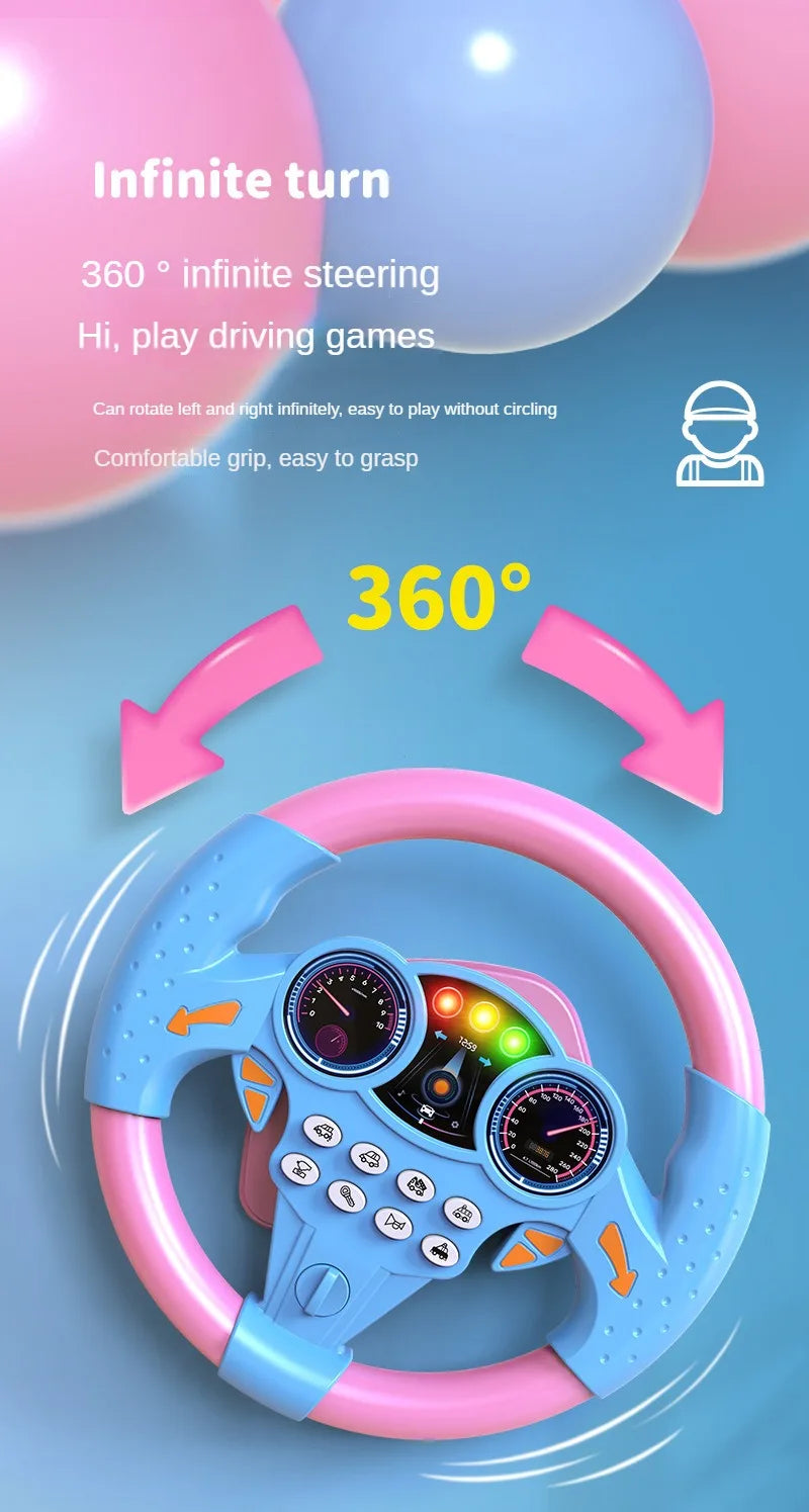 Kids Interactive Steering Wheel Toy - Educational Stroller Copilot with Sound Effects