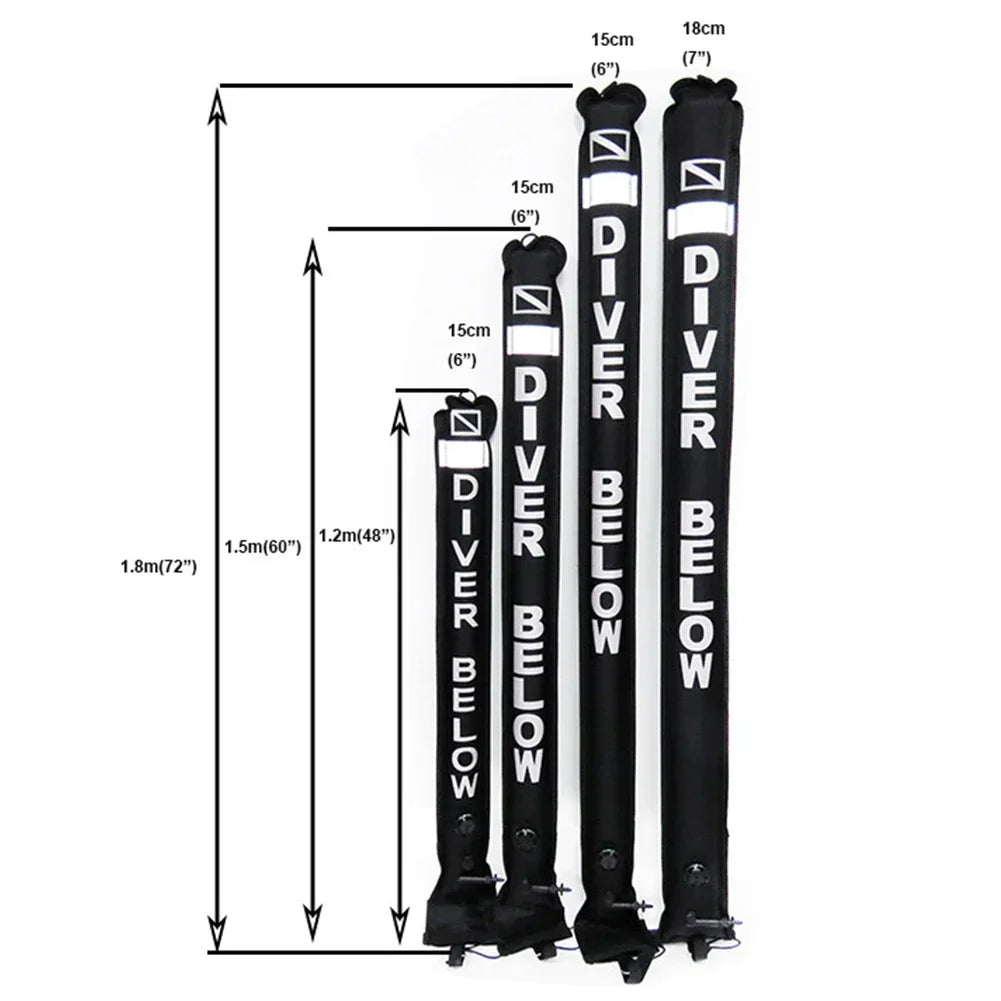 Professional Scuba Diving Safety Signal Tube - High Quality Inflatable Surface Marker Buoy (SMB) - 1.2M/1.5M/1.8M Diver Below Safety Sausage