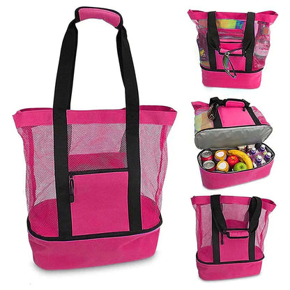 Waterproof Double-Layer Beach Tote Bag - Large Capacity Mesh Swimming Storage Bag with Heat Preservation for Women