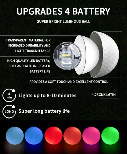 Night Glow Golf Balls - 6 Pack Impact-Activated High-Visibility Balls for Nighttime Play