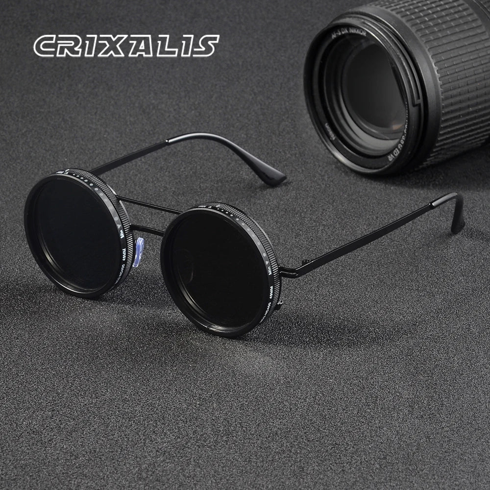 CRIXALIS ND9 Speed Adjustable Dimming Sunglasses - Punk Round Frame for Men & Women, UV400 Outdoor Fishing & Driving Eyewear