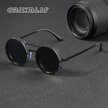 CRIXALIS ND9 Speed Adjustable Dimming Sunglasses - Punk Round Frame for Men & Women, UV400 Outdoor Fishing & Driving Eyewear