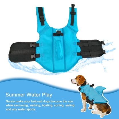Enhanced Buoyancy Dog Life Jacket - Safety Swimming Vest with Handle for Small Medium Large Dogs - Shark Design Surfing Gear