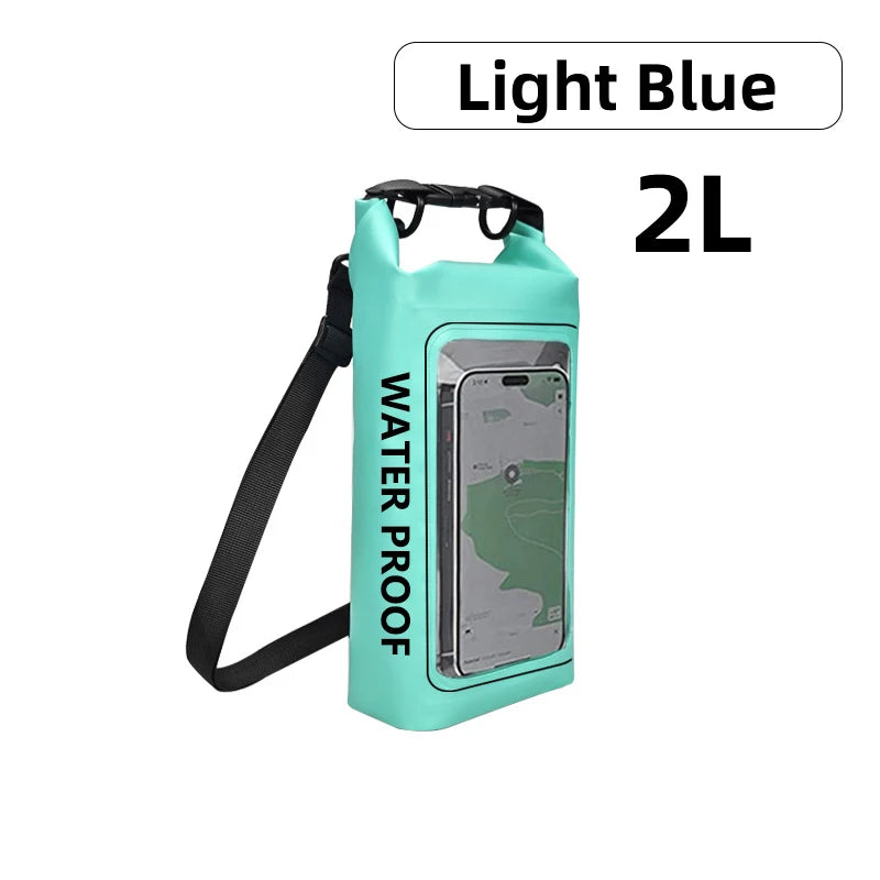 PVC Waterproof Dry Bag 2L - Touch Screen Phone Pouch for Swimming Rafting Surfing Boating - Shoulder Bag