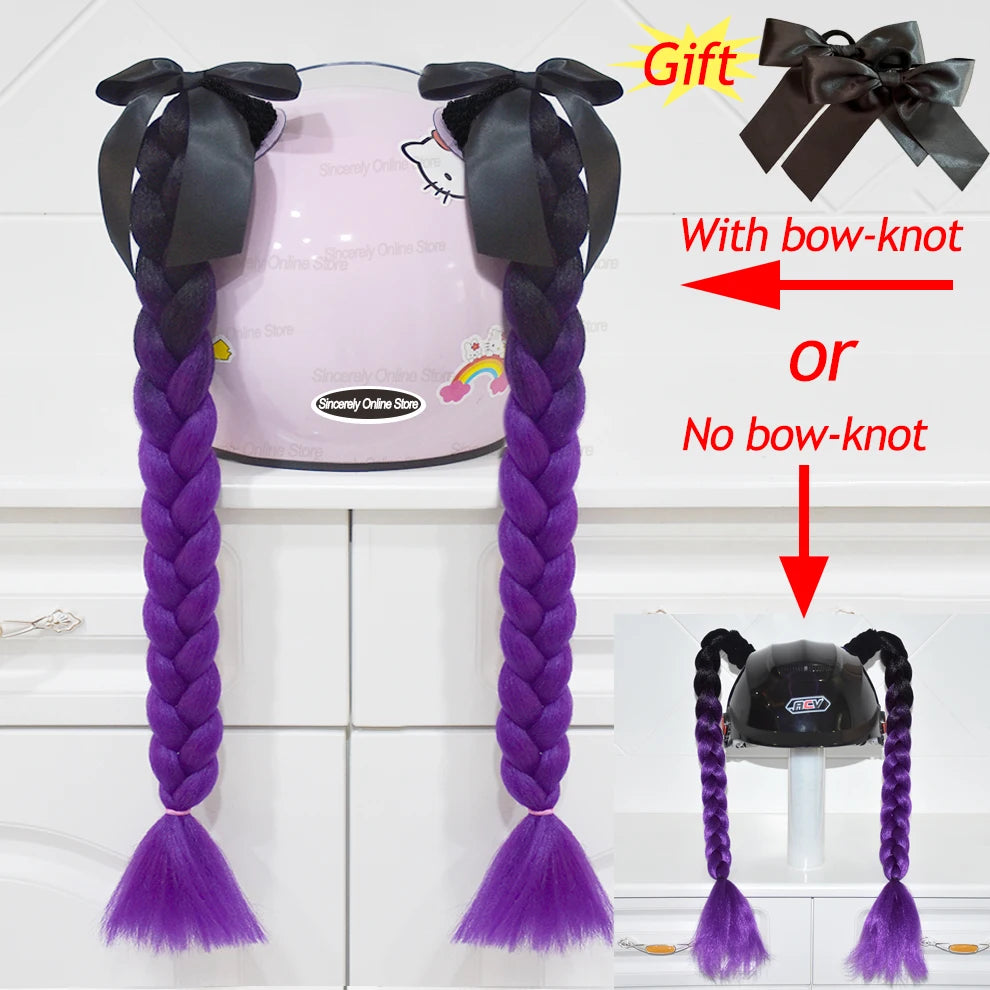 Motorcycle Helmet Braids - 2 Piece Set Women's Ponytail Wig with Suction Cup for Motorbike Helmets (164 Colors Available, Dual Pigtail Twist Style)