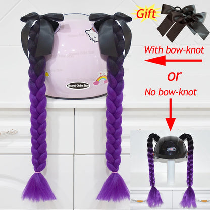 Motorcycle Helmet Braids - 2 Piece Set Women's Ponytail Wig with Suction Cup for Motorbike Helmets (164 Colors Available, Dual Pigtail Twist Style)