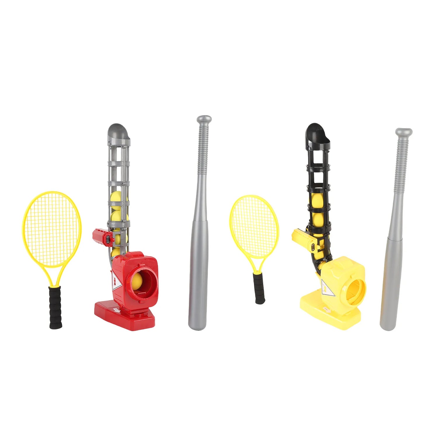2-in-1 Baseball & Tennis Automatic Pitching Machine - Complete Training Set with Bat, Racket & 6 Balls