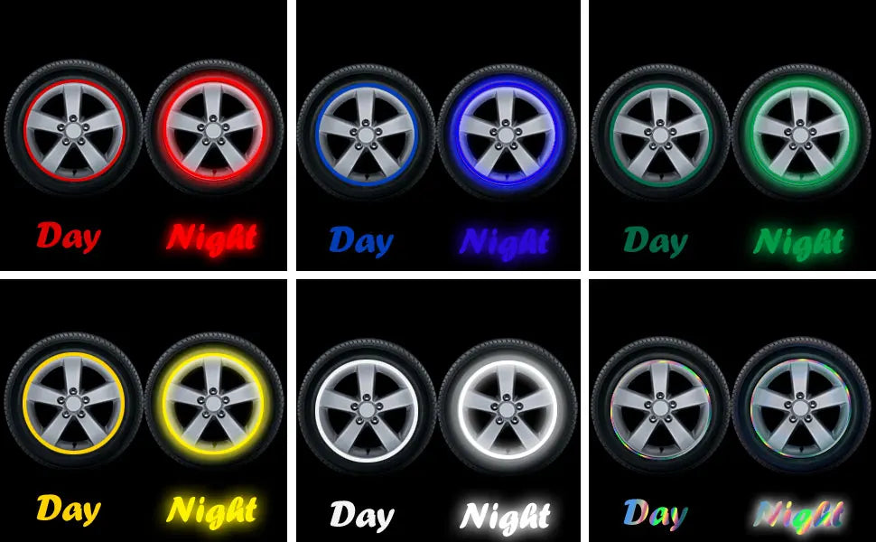 Reflective Wheel Rim Stripe Decals - 16-Piece Set for 17-19" Motorcycle, Car & Bicycle Wheels - Night Safety Stickers