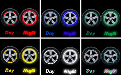 Reflective Wheel Rim Stripe Decals - 16-Piece Set for 17-19" Motorcycle, Car & Bicycle Wheels - Night Safety Stickers