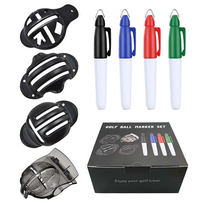 8-Pack Golf Ball Marker Kit - Professional Alignment Tool with 4 Marking Stencils & 4 Color Markers