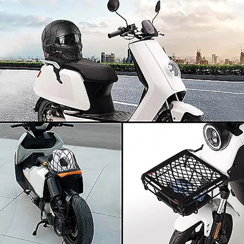 High-Elastic Double Layer Motorcycle Cargo Net - 10"x11" Bungee Net with Hooks for Helmet & Luggage Storage